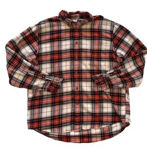 Lands' End Cotton Flannel Red, Ivory, Black Plaid Button Down Shirt, Size L